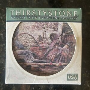 Vintage‎ ThirstyStone Coasters set Sandstone Fishing Gear New